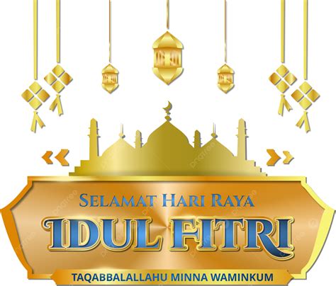 รูปแบนเนอร์ Selamat Hari Raya Idul Fitri สีทองพร้อมมัสยิด Ketupat และ