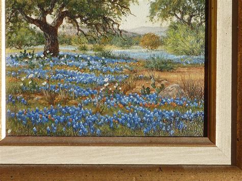 Oil On Masonite Painting Of Texas Landscape With Bluebonnet And Oak