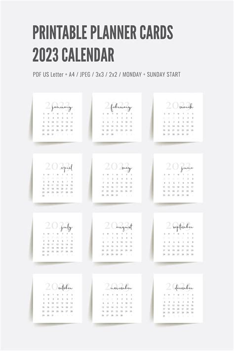 2023 Calendar 3x3 2x2 2023 Mini Calendar Printable Etsy Croatia