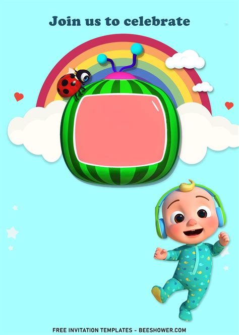 Nice 7 Littlebud Rainbow Cocomelon Birthday Invitation Templates