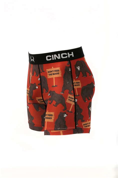 Cinch Jeans Mens 6 Bears Boxer Briefs Red