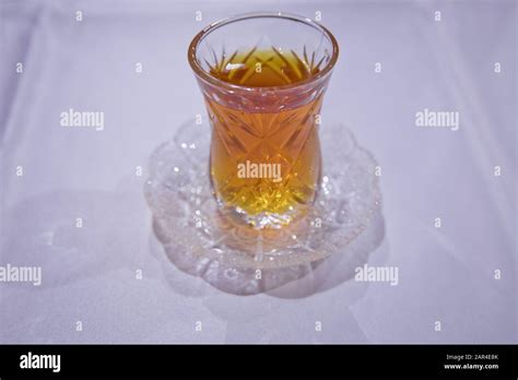 Black Turkish Tea In Pear Shape Glass Traditional Azerbaijani Aromatic