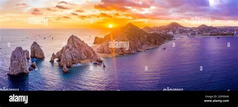 Aerial Panoramic View Of The Cabo San Lucas Mexico Marina And The Rock
