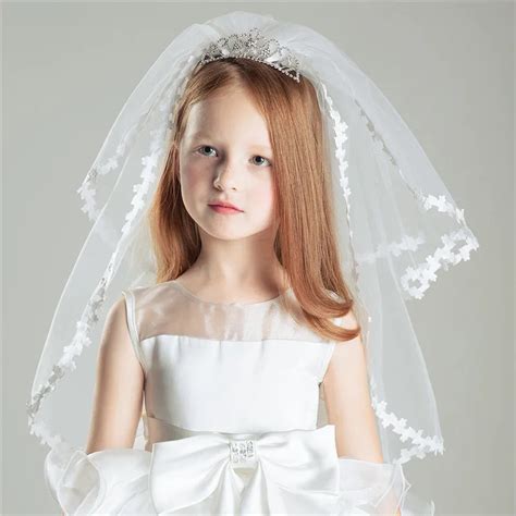 Dreamy Two Layers Tulle Flower Girl Veils With Tiara Sweet Children