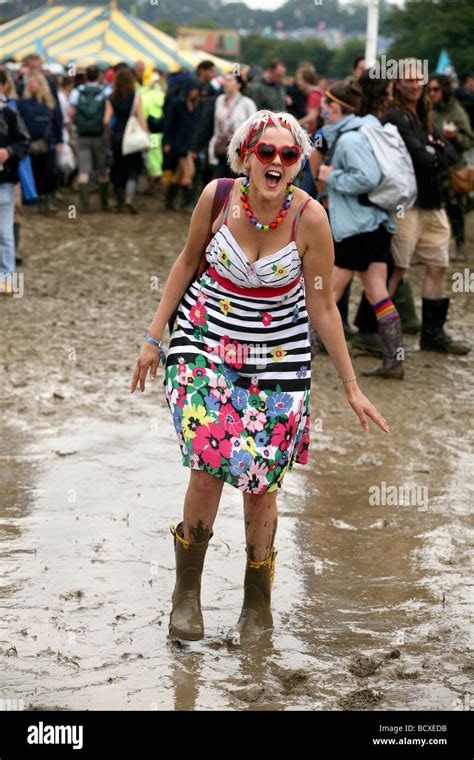 Fun In The Mud At Glastonbury Festival Stock Photo Alamy