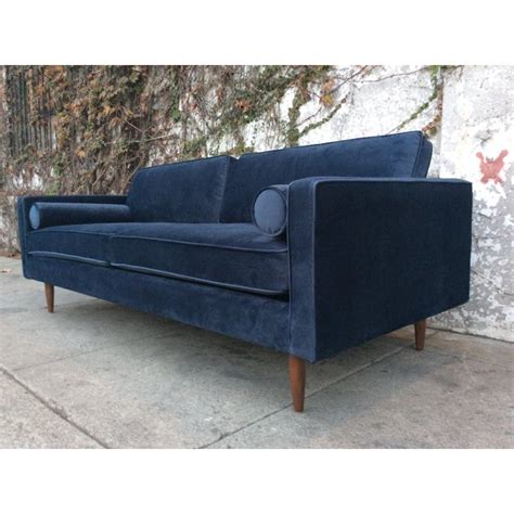 We built this unique sofa bed for my home office! Mid Century Style Sofa in Velvet Blue | Chairish