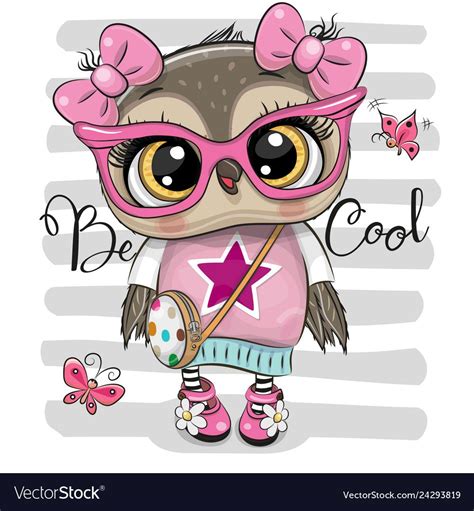 Cartoon Owl In Pink Glasses Royalty Free Vector Image Owl Cartoon