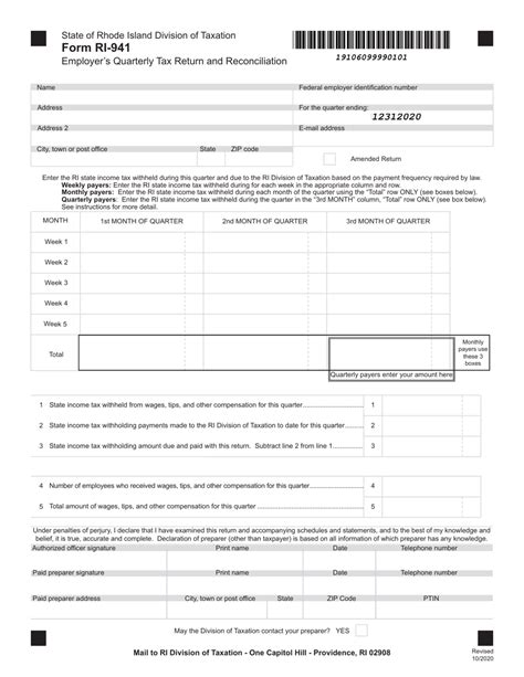 Form Ri 941 Download Fillable Pdf Or Fill Online Employers Quarterly