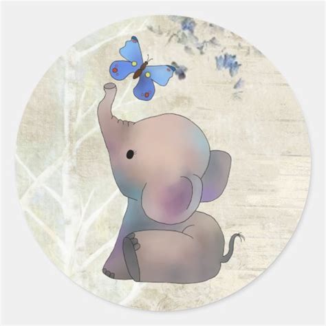 Elephant With Butterfly Classic Round Sticker Uk