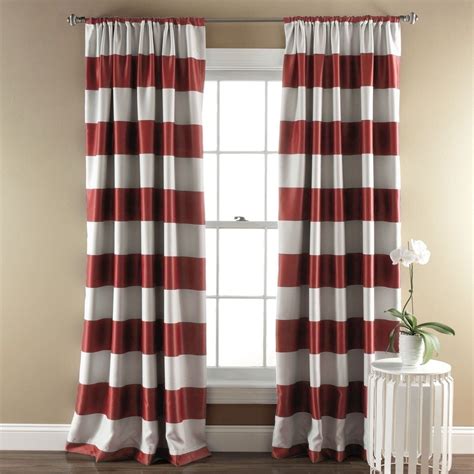 Set 2 Red White Striped Window Curtains Panels Drapes 84 Inch L Room