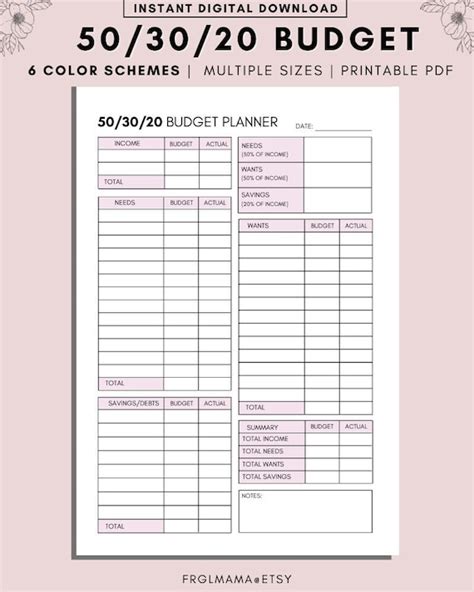 503020 Budget Overview Template Printable Monthly Budget Etsy