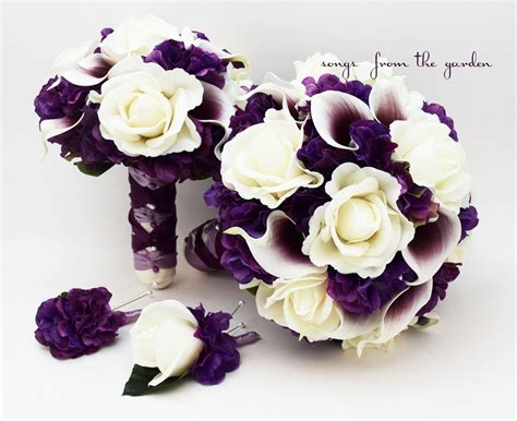 wedding package real touch picasso callas roses purple hydrangea real touch rose bridal bouquet