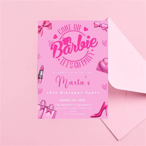 Editable Barbie Birthday Invitation Pink Doll Invitation Etsy