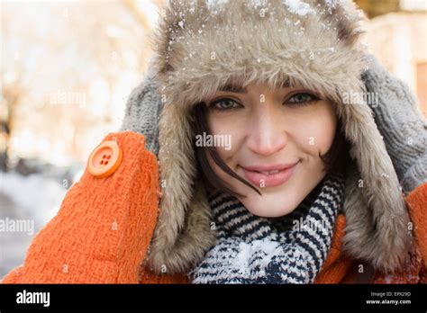 Portrait Of Woman In Winter Stock Photo Alamy