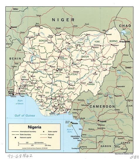 Large Detailed Political And Administrative Map Of Nigeria With Roads Railroads And Major Cities 1993 Small 