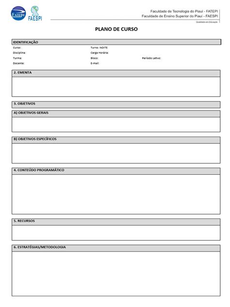 Modelo Plano De Curso Pdf