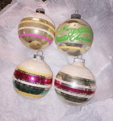 Lot Of Vintage Shiny Brite Stenciled Mica Striped Gold Ornaments EBay