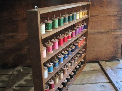 Vintage Sewing Spool Rack Colorful Thread Wooden Sewing Room