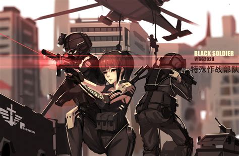 Wallpaper Gun Anime Girls Short Hair Weapon Red Eyes