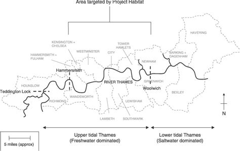 Map Of The Tidal Thames Through Central London Highlighting The
