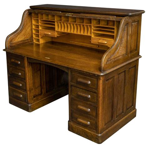 Antique Standard Furniture Co Oak Raised Panel Roll Top Desk Circa
