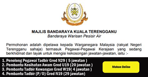 ˈkuˈala ˈtəˈrəŋˈganu), often abbreviated as k.t., is a city, the administrative capital, royal capital and the main economic centre of terengganu, malaysia. Jawatan Kosong di Majlis Bandaraya Kuala Terengganu (MBKT)