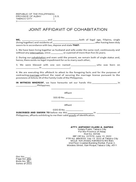 Joint Affidavit Of Cohabitation Pdf Affidavit Social Conventions