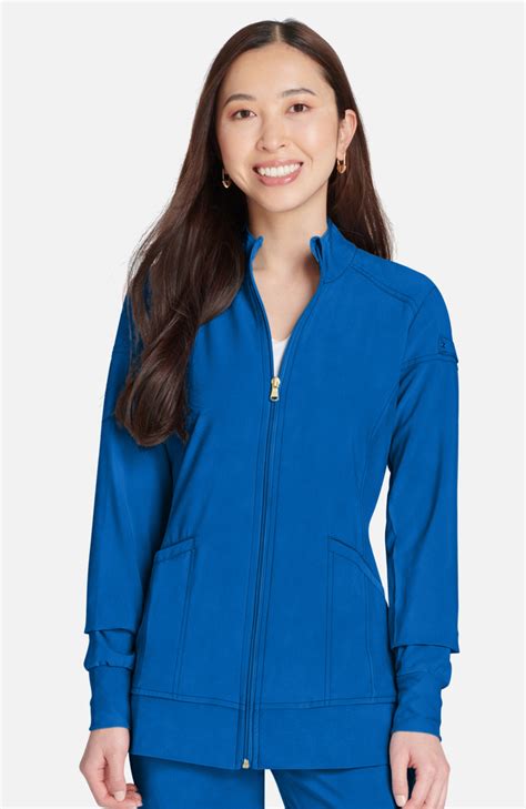 Iflex™ By Cherokee Womens Zip Front Warm Up Solid Scrub Jacket