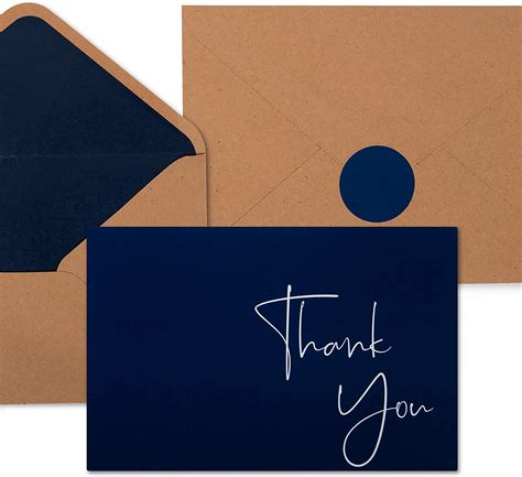 Navy Blue Thank You Cards With Envelopes Stickers Classy Thank