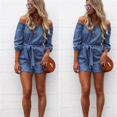 Fashion Woman Summer Shorts Short Casual Off Shoulders Jumpsuits Jeans Coverall Women Jumpsuit