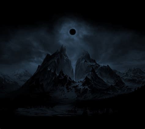Hd Wallpaper Dark Full Moon Digital Wallpaper Mountains Eclipse