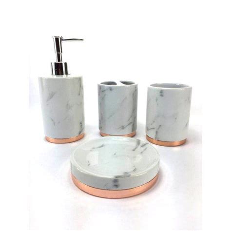 Wpm 4 Piece Bathroom Accessory Set Marble Look With Rose Gold Trim