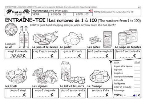See more ideas about french worksheets, teaching french, french numbers. FRENCH KS2 -Level 3 - KS3 (Year 7): Numbers 1 -100/ Food ...