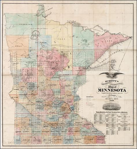 An Old Map Of Minnesota Showing The Towns And Roads