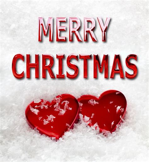 Merry Christmas Love Hearts In Snow Stock Photo Image Of Words