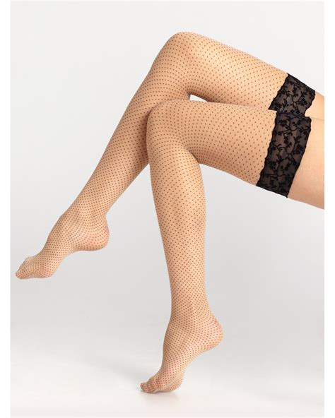 wolford glamorous stay up thigh high stockings in natural lyst