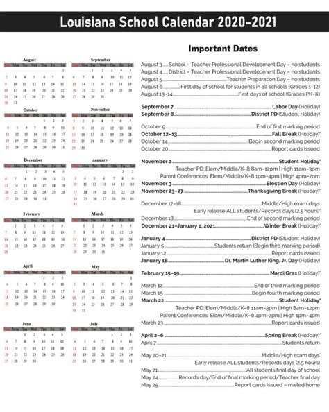 Louisiana School Holidays Calendar 2021 22
