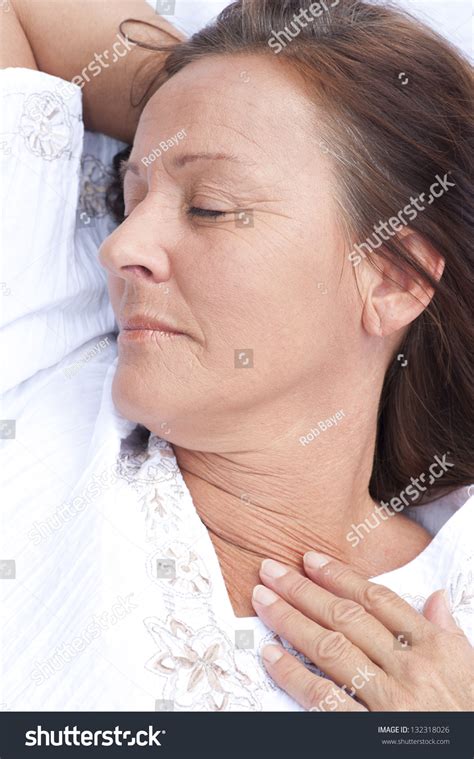 Portrait Relaxed Attractive Mature Woman Lying Stock Photo 132318026