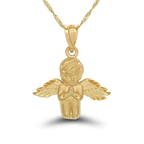 14k Solid Gold Praying Angel Pendant With 18 Solid Gold Chain Angelic