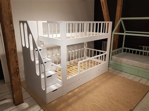 Bunk crib/toddler bed in a small space with option to convert into bunk beds. Crib / Twin / Full double bunk bed with drawers and ...