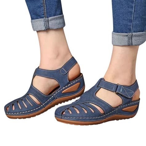 Summer Sandals Women Flat Ladies Comfortable Ankle Hollow Round Toe
