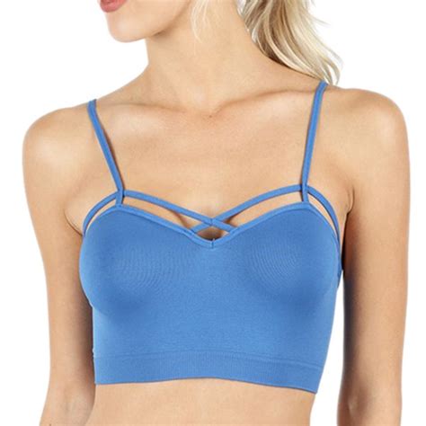 happibee strappy front bralette sports bra crop top caged criss cross cleavage workout