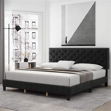 Buy Homfa King Size Bed With Headboard Modern Upholstered Platform Bed Frame For Bedroom Black