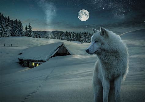 1600x1200px Free Download Hd Wallpaper Animal Wolf House Moon