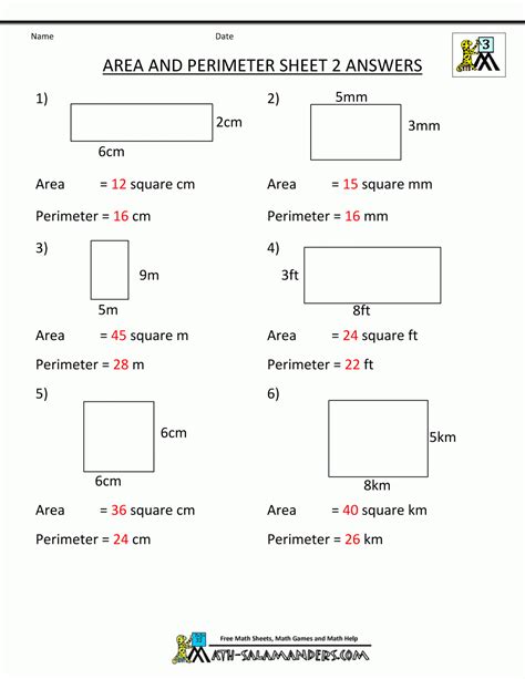 Grade 7 Math Area And Perimeter Worksheets