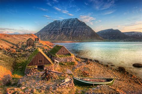 Iceland Mountains Lake Sky Hdr Isafjordur Nature Wallpapers Hd
