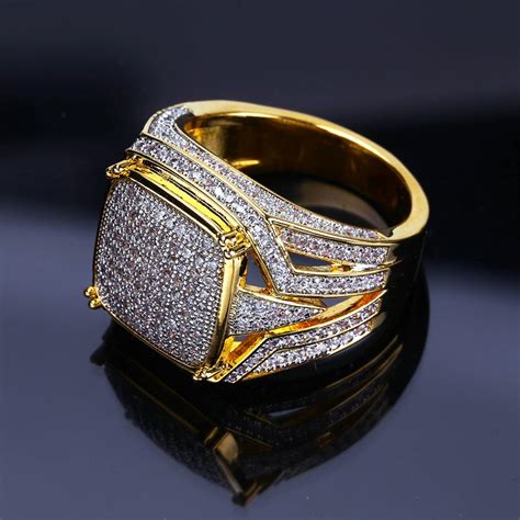 Hip Hop Rock Men Jewelry Ice Out Rings Copper Gold Ring Plated 3a Micro