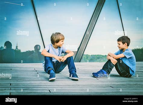 Two Boys Friends Talking With Each Other Stock Photo 143936944 Alamy