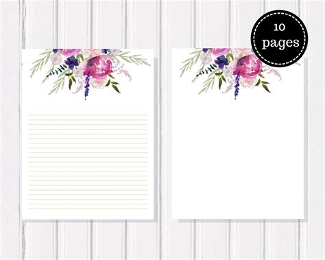 Set Of 10 Floral Writing Letter Paper Printables 85 X 11 In Etsy