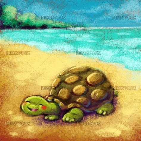 Turtle On The Shore Of The Beach Dibustock Ilustraciones Infantiles